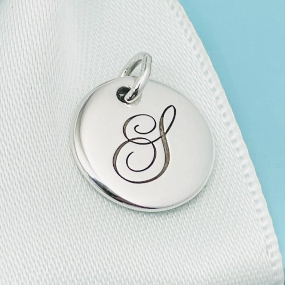 Tiffany Silver Letter S Alphabet Initial Round Circle Notes Charm Pendant